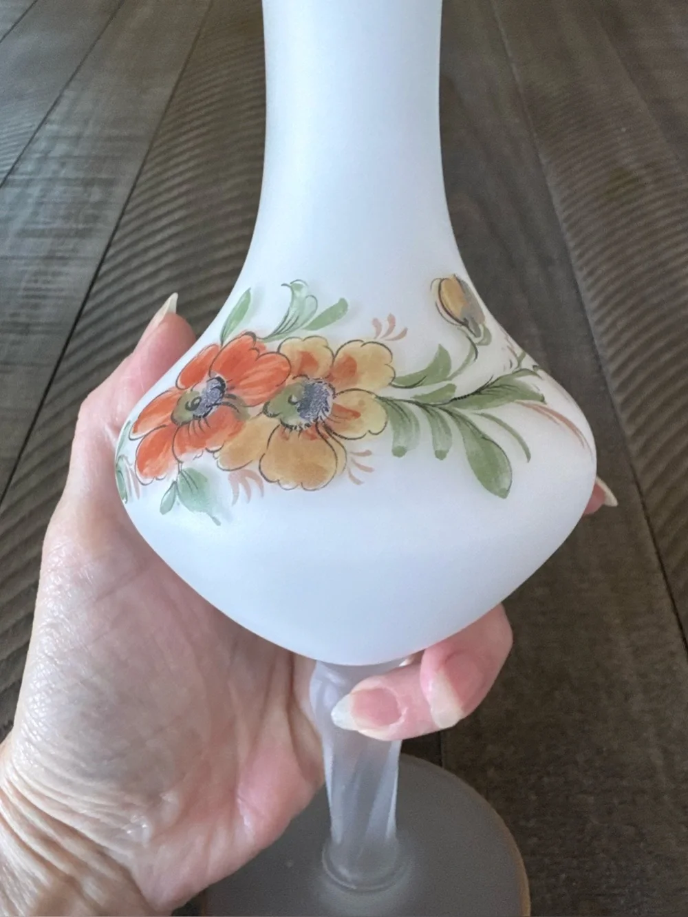 Vintage Frosted Floral Glass Bud Vase